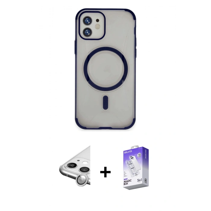 MARSİLYAN™- iPhone 11 Kılıf Eksen Klasik Koleksiyonu - Siyah Bilvis 5in1 3D Magic Cam Ekran Koruyucu + Raze Metal Kamera Lens - GS