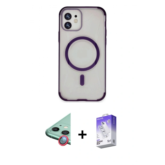 MARSİLYAN™- iPhone 11 Kılıf Eksen Klasik Koleksiyonu - Siyah Bilvis 5in1 3D Magic Cam Ekran Koruyucu + Raze Metal Kamera Lens - KI