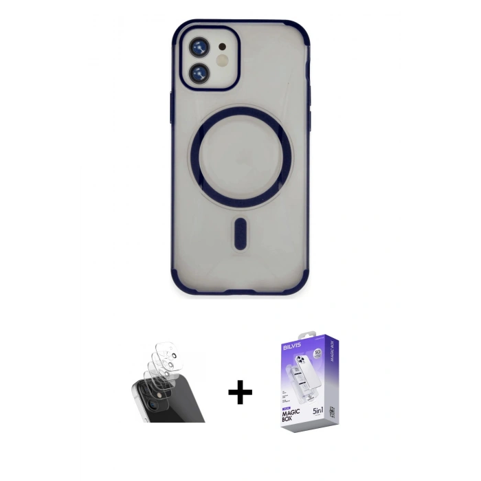 MARSİLYAN™- iPhone 11 Kılıf Eksen Klasik Koleksiyonu - Siyah Bilvis 5in1 3D Magic Cam Ekran Koruyucu + Kamera Lens Koruma Cam - SF