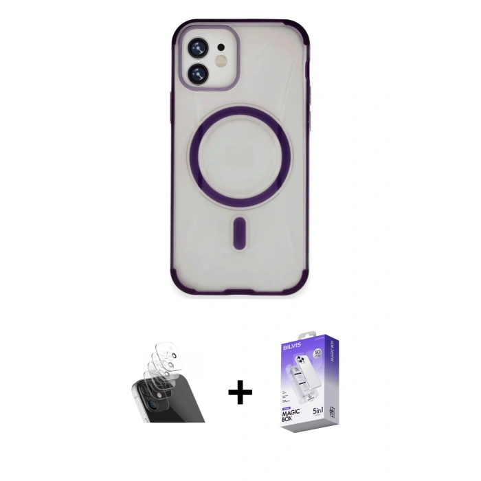 MARSİLYAN™- iPhone 11 Kılıf Eksen Klasik Koleksiyonu - Siyah Bilvis 5in1 3D Magic Cam Ekran Koruyucu + Kamera Lens Koruma Cam - SF