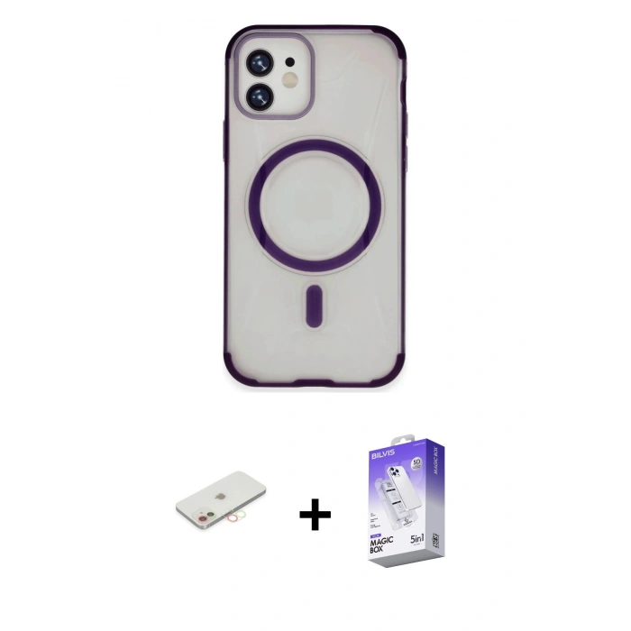 MARSİLYAN™- iPhone 11 Kılıf Eksen Klasik Koleksiyonu - Siyah Bilvis 5in1 3D Magic Cam Ekran Koruyucu + Yeşil Renkli Kamera Lens Koruma Cam