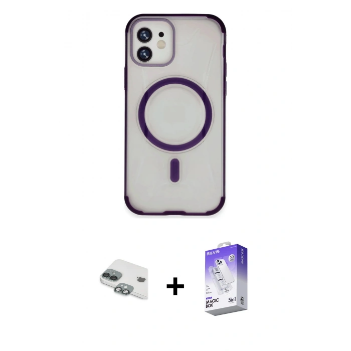 MARSİLYAN™- iPhone 11 Kılıf Eksen Klasik Koleksiyonu - Siyah Bilvis 5in1 3D Magic Cam Ekran Koruyucu + Pers Alüminyum Kamera Lens - YL