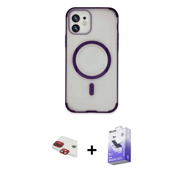 MARSİLYAN™- iPhone 11 Kılıf Eksen Klasik Koleksiyonu - Siyah Bilvis 5in1 5D Magic Hayalet Cam Ekran Koruyucu + Pers Alüminyum Kamera Lens - KI