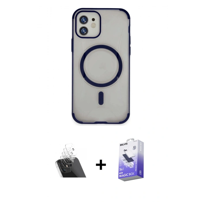MARSİLYAN™- iPhone 11 Kılıf Eksen Klasik Koleksiyonu - Siyah Bilvis 5in1 5D Magic Hayalet Cam Ekran Koruyucu + Kamera Lens Koruma Cam - SF