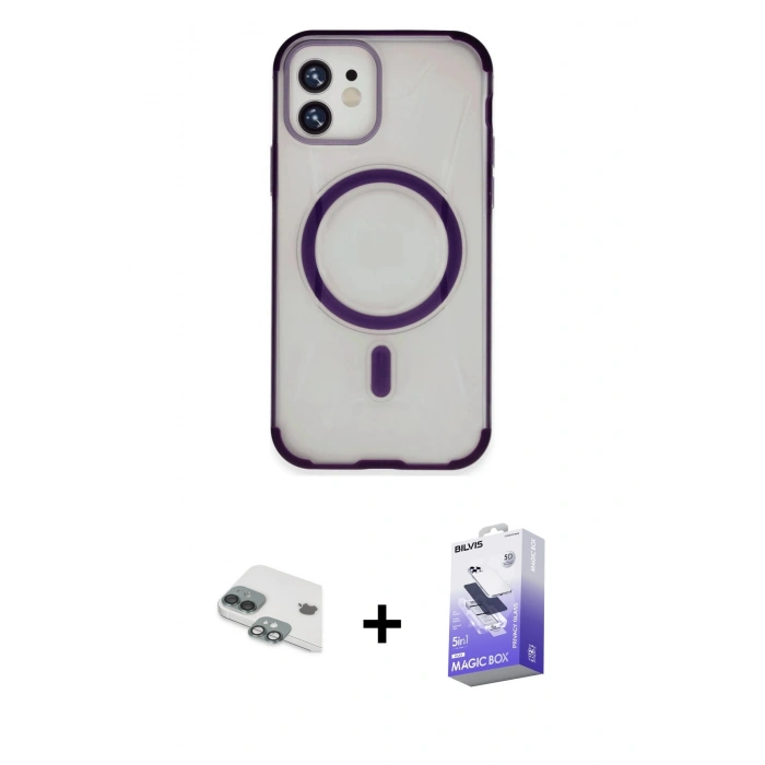 MARSİLYAN™- iPhone 11 Kılıf Eksen Klasik Koleksiyonu - Siyah Bilvis 5in1 5D Magic Hayalet Cam Ekran Koruyucu + Yeşil Pers Alüminyum Kamera Lens