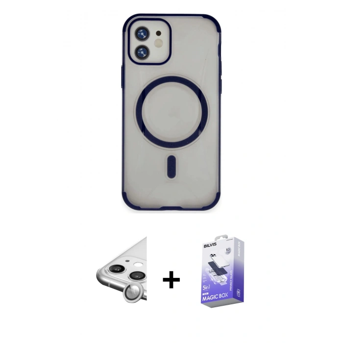 MARSİLYAN™- iPhone 11 Kılıf Eksen Klasik Koleksiyonu - Siyah Bilvis 5in1 5D Magic Hayalet Cam Ekran Koruyucu + Raze Metal Kamera Lens - GS