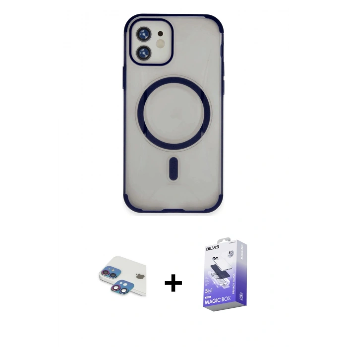MARSİLYAN™- iPhone 11 Kılıf Eksen Klasik Koleksiyonu - Siyah Bilvis 5in1 5D Magic Hayalet Cam Ekran Koruyucu + Pers Alüminyum Kamera Lens - GI