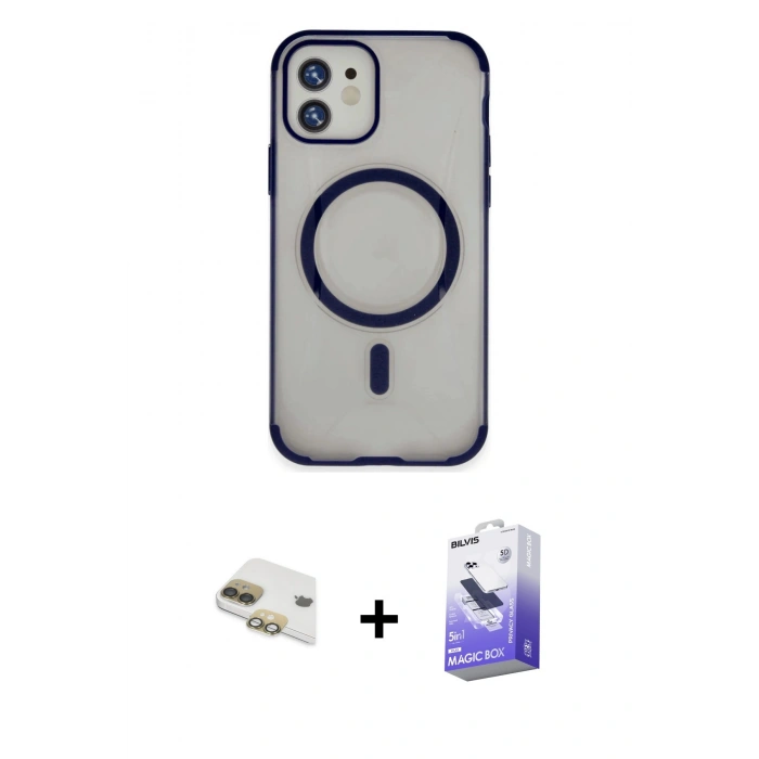 MARSİLYAN™- iPhone 11 Kılıf Eksen Klasik Koleksiyonu - Siyah Bilvis 5in1 5D Magic Hayalet Cam Ekran Koruyucu + Pers Alüminyum Kamera Lens - GD