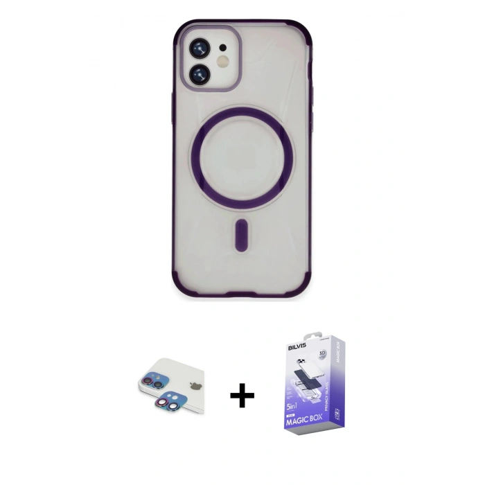 MARSİLYAN™- iPhone 11 Kılıf Eksen Klasik Koleksiyonu - Siyah Bilvis 5in1 5D Magic Hayalet Cam Ekran Koruyucu + Pers Alüminyum Kamera Lens - GI