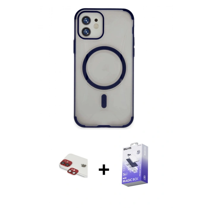 MARSİLYAN™- iPhone 11 Kılıf Eksen Klasik Koleksiyonu - Siyah Bilvis 5in1 5D Magic Hayalet Cam Ekran Koruyucu + Pers Alüminyum Kamera Lens - KI