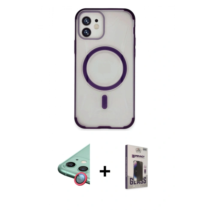 MARSİLYAN™- iPhone 11 Kılıf Eksen Klasik Koleksiyonu - Siyah Bilvis Hayalet Cam Ekran Koruyucu + Raze Metal Kamera Lens - KI