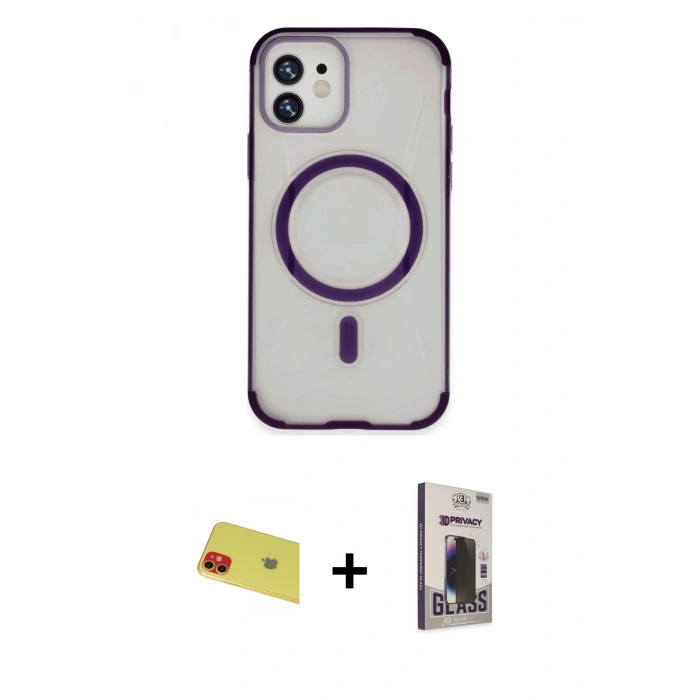 MARSİLYAN™- iPhone 11 Kılıf Eksen Klasik Koleksiyonu - Siyah Bilvis Hayalet Cam Ekran Koruyucu + Rainbow Kamera Lens Koruma Cam - KI