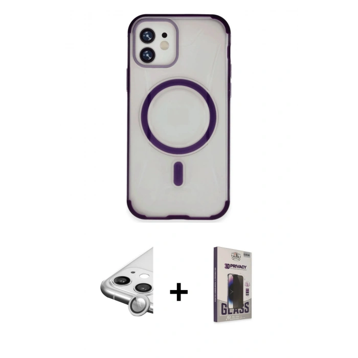 MARSİLYAN™- iPhone 11 Kılıf Eksen Klasik Koleksiyonu - Siyah Bilvis Hayalet Cam Ekran Koruyucu + Raze Metal Kamera Lens - GS
