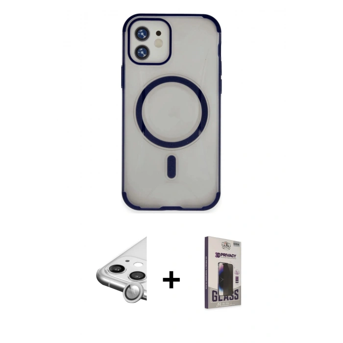 MARSİLYAN™- iPhone 11 Kılıf Eksen Klasik Koleksiyonu - Siyah Bilvis Hayalet Cam Ekran Koruyucu + Raze Metal Kamera Lens - GS