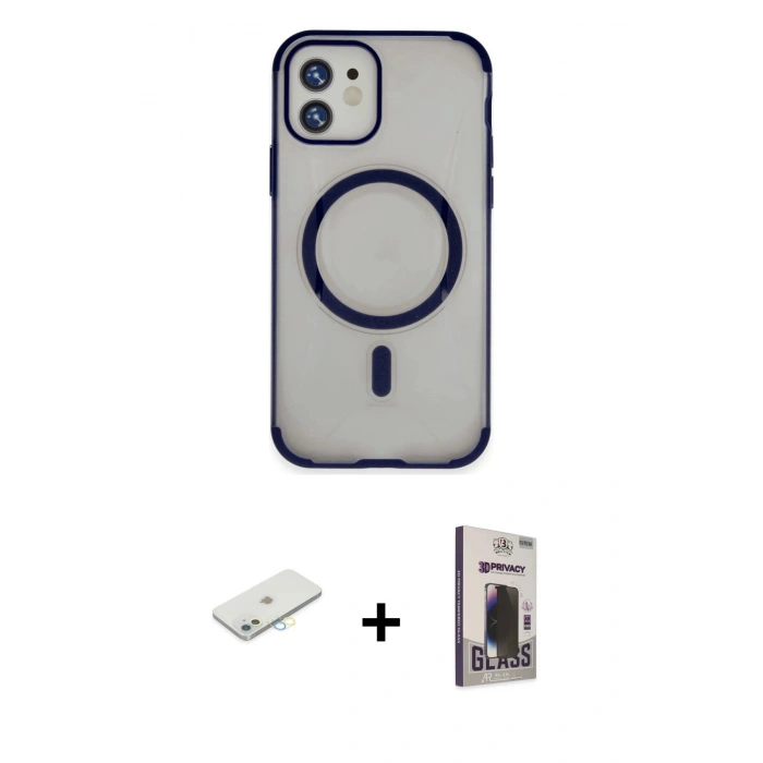 MARSİLYAN™- iPhone 11 Kılıf Eksen Klasik Koleksiyonu - Siyah Bilvis Hayalet Cam Ekran Koruyucu + Renkli Kamera Lens Koruma Cam - SI