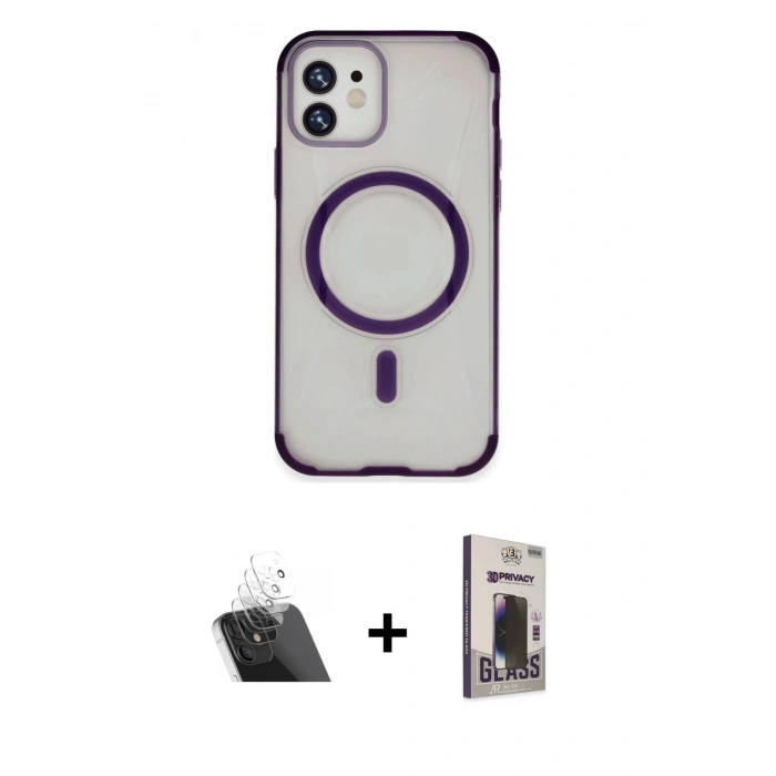 MARSİLYAN™- iPhone 11 Kılıf Eksen Klasik Koleksiyonu - Siyah Bilvis Hayalet Cam Ekran Koruyucu + Kamera Lens Koruma Cam - SF