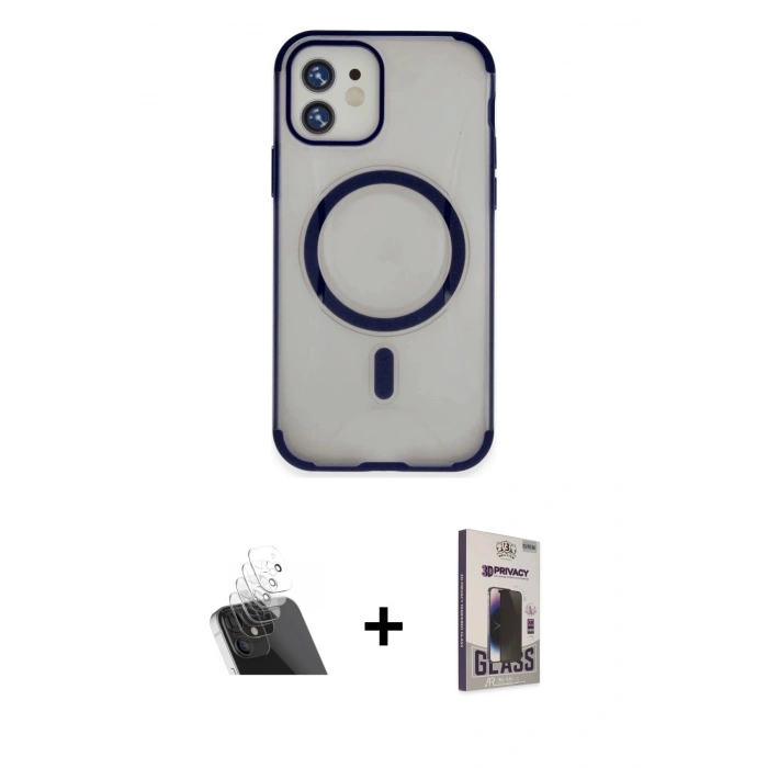 MARSİLYAN™- iPhone 11 Kılıf Eksen Klasik Koleksiyonu - Siyah Bilvis Hayalet Cam Ekran Koruyucu + Kamera Lens Koruma Cam - SF