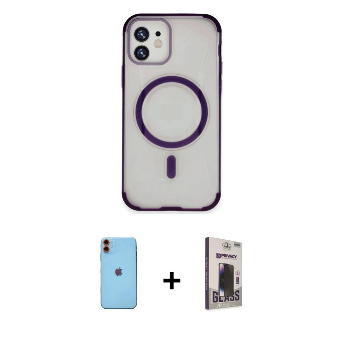 MARSİLYAN™- iPhone 11 Kılıf Eksen Klasik Koleksiyonu - Siyah Bilvis Hayalet Cam Ekran Koruyucu + Neon Fosforlu Kamera Lens - TU