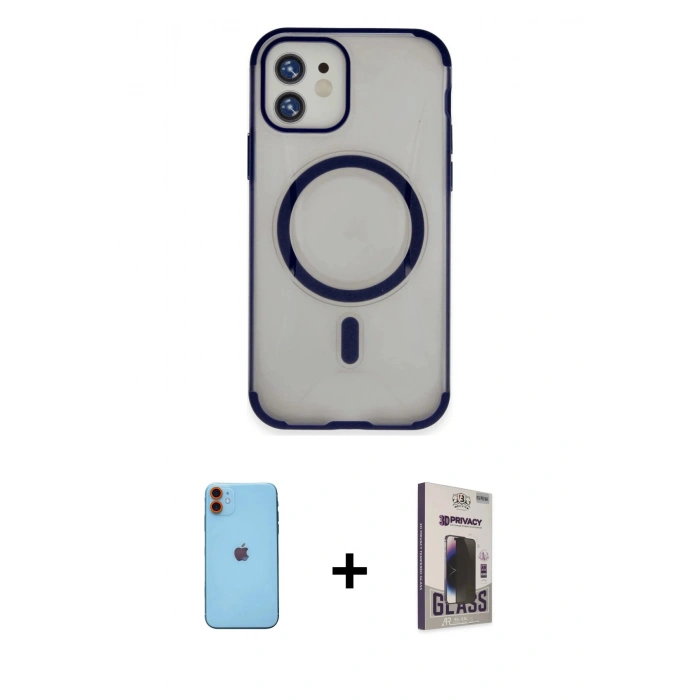 MARSİLYAN™- iPhone 11 Kılıf Eksen Klasik Koleksiyonu - Siyah Bilvis Hayalet Cam Ekran Koruyucu + Neon Fosforlu Kamera Lens - TU
