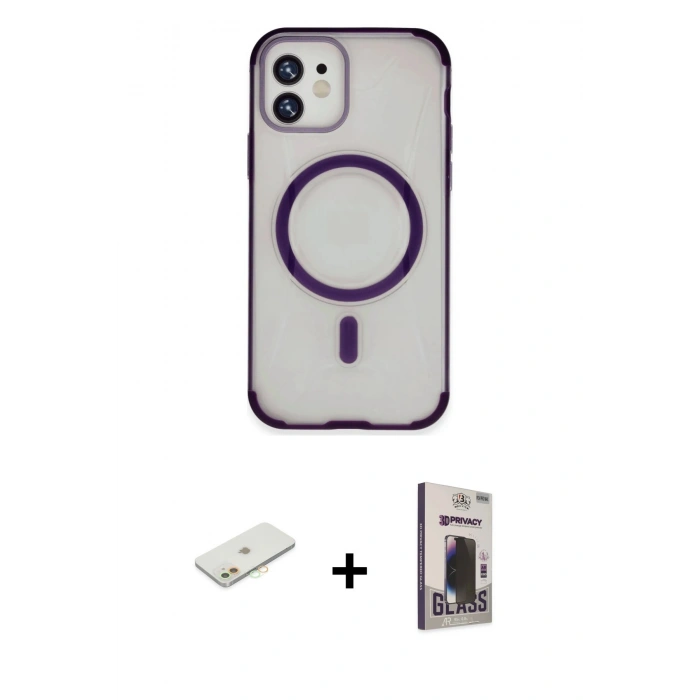 MARSİLYAN™- iPhone 11 Kılıf Eksen Klasik Koleksiyonu - Siyah Bilvis Hayalet Cam Ekran Koruyucu + Renkli Kamera Lens Koruma Cam - TU