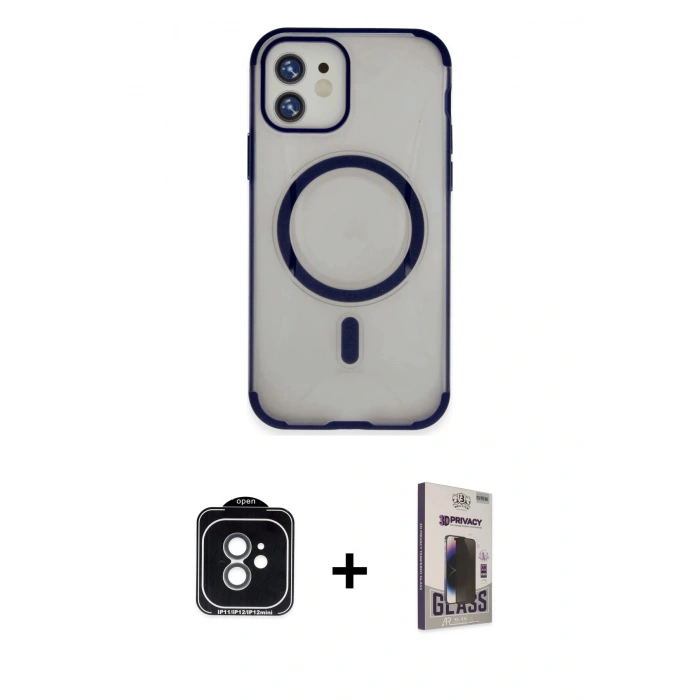 MARSİLYAN™- iPhone 11 Kılıf Eksen Klasik Koleksiyonu - Siyah Bilvis Hayalet Cam Ekran Koruyucu + PVD Metal Kamera Lens - YL