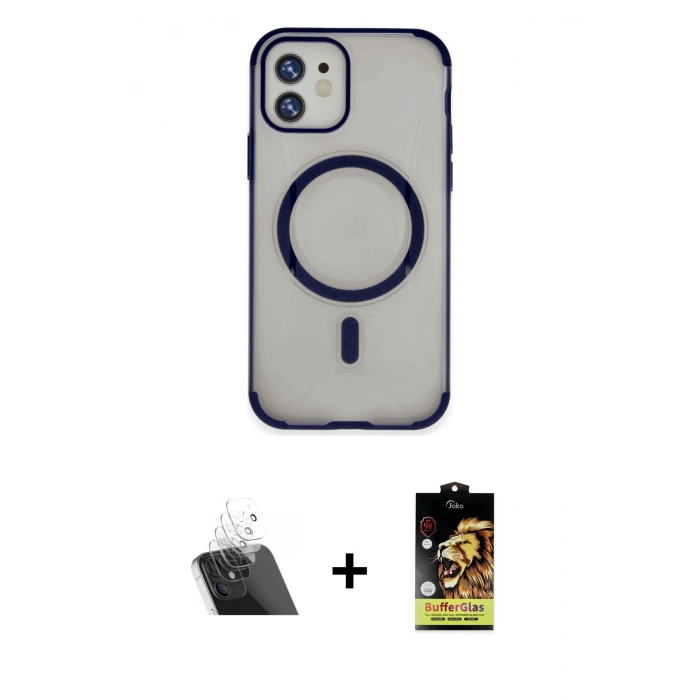 MARSİLYAN™- iPhone 11 Kılıf Eksen Klasik Koleksiyonu - Siyah Buffer Cam Ekran Koruyucu + Kamera Lens Koruma Cam - SF