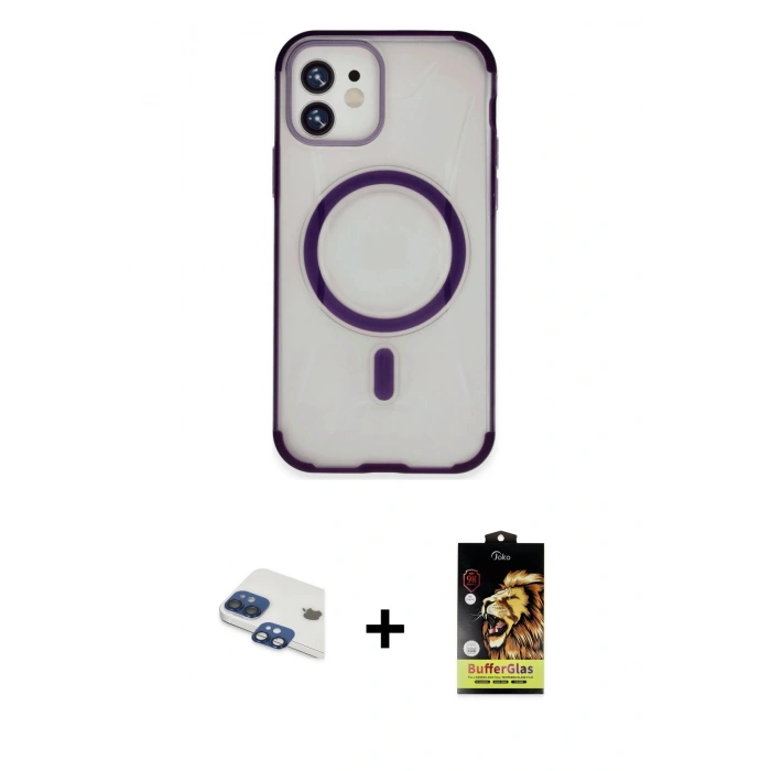 MARSİLYAN™- iPhone 11 Kılıf Eksen Klasik Koleksiyonu - Siyah Buffer Cam Ekran Koruyucu + Pers Alüminyum Kamera Lens - LT