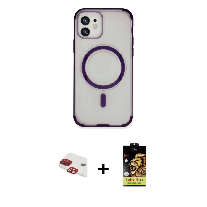 MARSİLYAN™- iPhone 11 Kılıf Eksen Klasik Koleksiyonu - Siyah Buffer Cam Ekran Koruyucu + Pers Alüminyum Kamera Lens - KI
