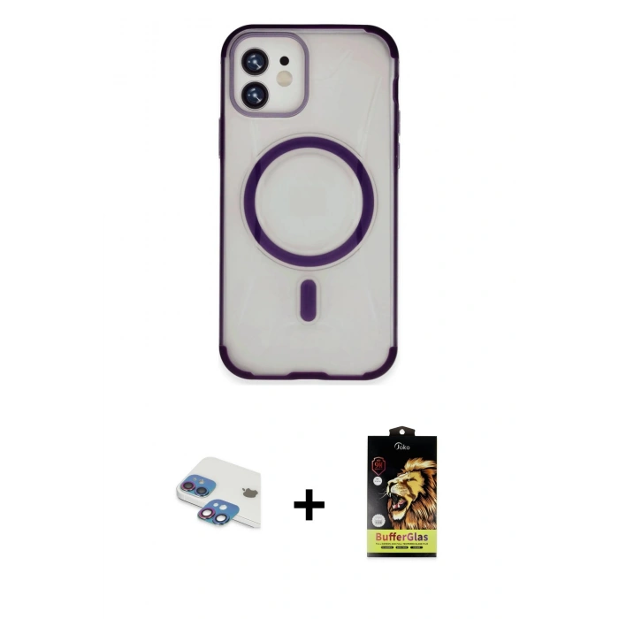 MARSİLYAN™- iPhone 11 Kılıf Eksen Klasik Koleksiyonu - Siyah Buffer Cam Ekran Koruyucu + Pers Alüminyum Kamera Lens - GI