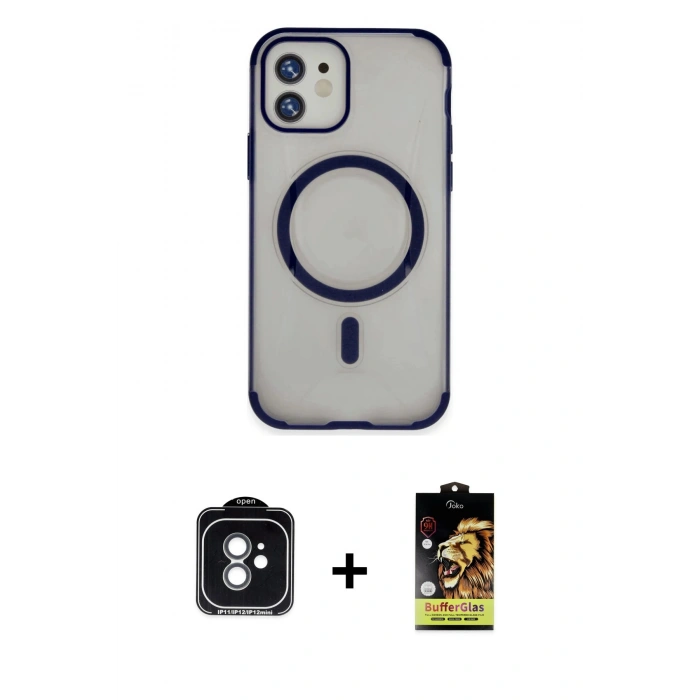 MARSİLYAN™- iPhone 11 Kılıf Eksen Klasik Koleksiyonu - Siyah Buffer Cam Ekran Koruyucu + PVD Metal Kamera Lens - YL