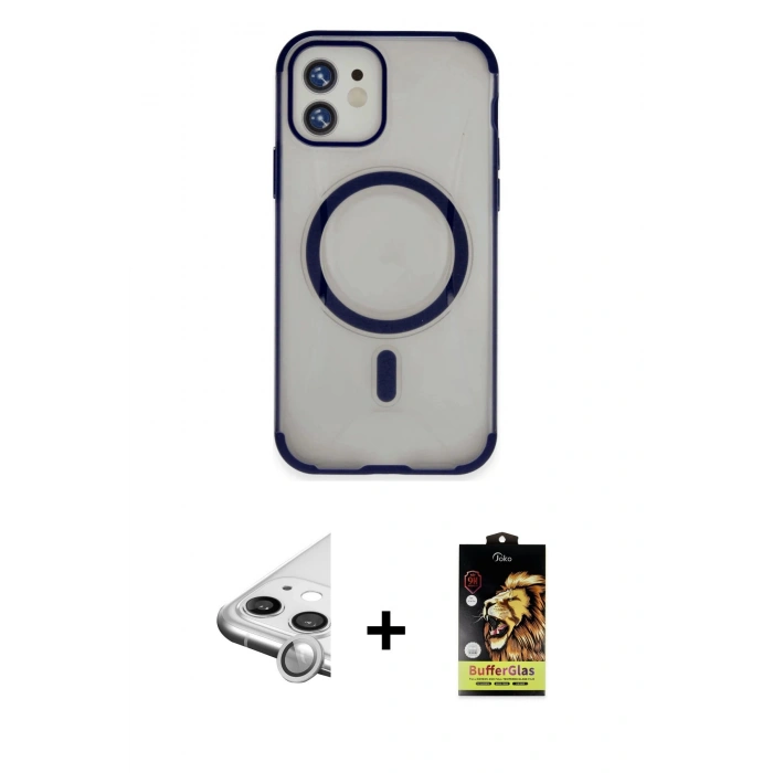 MARSİLYAN™- iPhone 11 Kılıf Eksen Klasik Koleksiyonu - Siyah Buffer Cam Ekran Koruyucu + Raze Metal Kamera Lens - GS