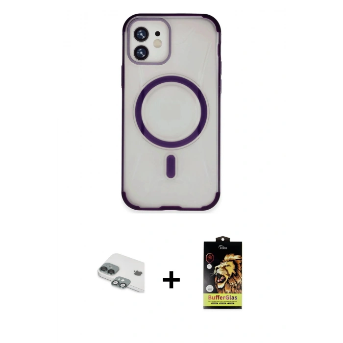 MARSİLYAN™- iPhone 11 Kılıf Eksen Klasik Koleksiyonu - Siyah Buffer Cam Ekran Koruyucu + Pers Alüminyum Kamera Lens - YL