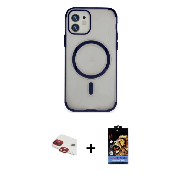 MARSİLYAN™- iPhone 11 Kılıf Eksen Klasik Koleksiyonu - Siyah Buffer Hayalet Cam Ekran Koruyucu + Kırmızı Pers Alüminyum Kamera Lens