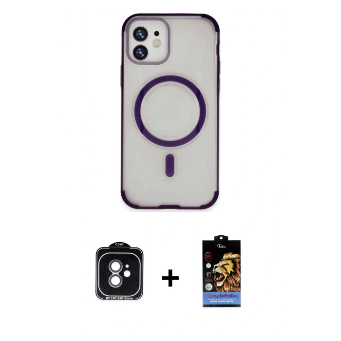 MARSİLYAN™- iPhone 11 Kılıf Eksen Klasik Koleksiyonu - Siyah Buffer Hayalet Cam Ekran Koruyucu + PVD Metal Kamera Lens - YL