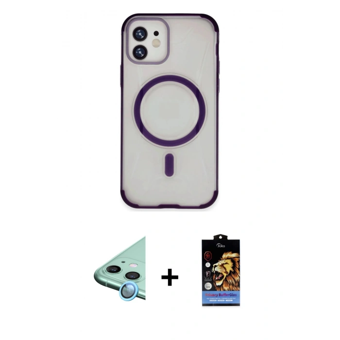 MARSİLYAN™- iPhone 11 Kılıf Eksen Klasik Koleksiyonu - Siyah Buffer Hayalet Cam Ekran Koruyucu + Raze Metal Kamera Lens - MI