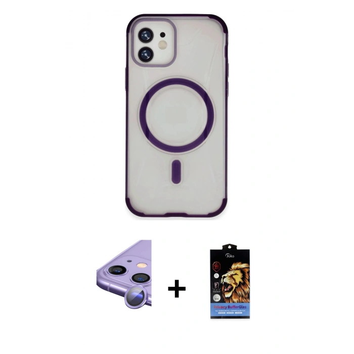 MARSİLYAN™- iPhone 11 Kılıf Eksen Klasik Koleksiyonu - Siyah Buffer Hayalet Cam Ekran Koruyucu + Raze Metal Kamera Lens - MR