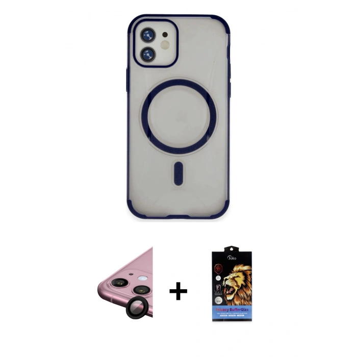 MARSİLYAN™- iPhone 11 Kılıf Eksen Klasik Koleksiyonu - Siyah Buffer Hayalet Cam Ekran Koruyucu + Raze Metal Kamera Lens - SH