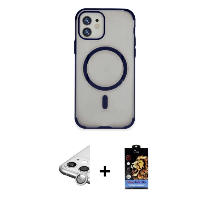 MARSİLYAN™- iPhone 11 Kılıf Eksen Klasik Koleksiyonu - Siyah Buffer Hayalet Cam Ekran Koruyucu + Raze Metal Kamera Lens - GS