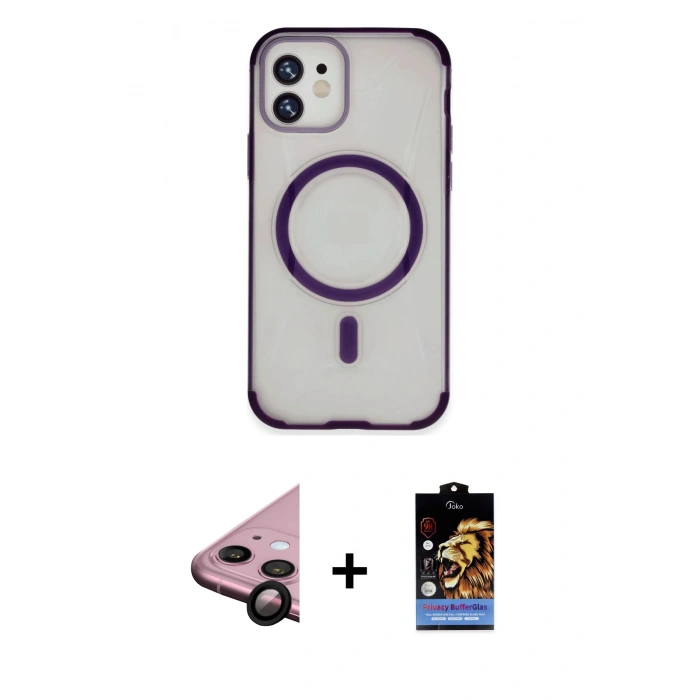 MARSİLYAN™- iPhone 11 Kılıf Eksen Klasik Koleksiyonu - Siyah Buffer Hayalet Cam Ekran Koruyucu + Raze Metal Kamera Lens - SH