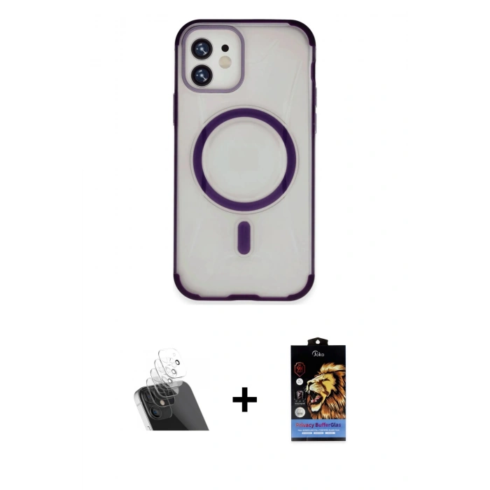 MARSİLYAN™- iPhone 11 Kılıf Eksen Klasik Koleksiyonu - Siyah Buffer Hayalet Cam Ekran Koruyucu + Kamera Lens Koruma Cam - SF