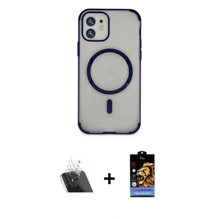 MARSİLYAN™- iPhone 11 Kılıf Eksen Klasik Koleksiyonu - Siyah Buffer Hayalet Cam Ekran Koruyucu + Kamera Lens Koruma Cam - SF