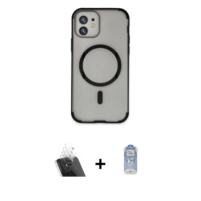 MARSİLYAN™- iPhone 11 Kılıf Eksen Klasik Koleksiyonu - Siyah Joko Magic 5D Cam + Kamera Lens Koruma Cam - SF