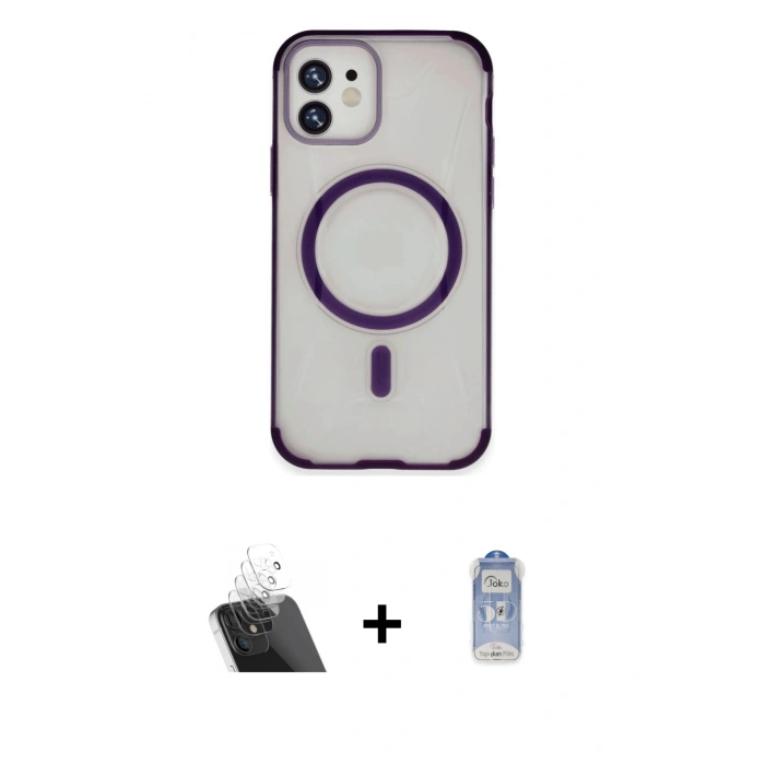 MARSİLYAN™- iPhone 11 Kılıf Eksen Klasik Koleksiyonu - Siyah Joko Magic 5D Cam + Kamera Lens Koruma Cam - SF