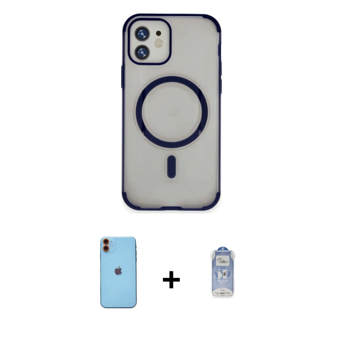 MARSİLYAN™- iPhone 11 Kılıf Eksen Klasik Koleksiyonu - Siyah Joko Magic 5D Cam + Neon Fosforlu Kamera Lens - TU