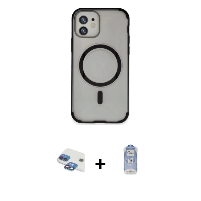 MARSİLYAN™- iPhone 11 Kılıf Eksen Klasik Koleksiyonu - Siyah Joko Magic 5D Cam + Pers Alüminyum Kamera Lens - GI