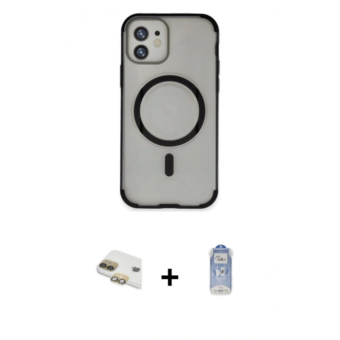 MARSİLYAN™- iPhone 11 Kılıf Eksen Klasik Koleksiyonu - Siyah Joko Magic 5D Cam + Pers Alüminyum Kamera Lens - GD