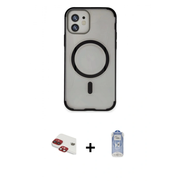 MARSİLYAN™- iPhone 11 Kılıf Eksen Klasik Koleksiyonu - Siyah Joko Magic 5D Cam + Pers Alüminyum Kamera Lens - KI