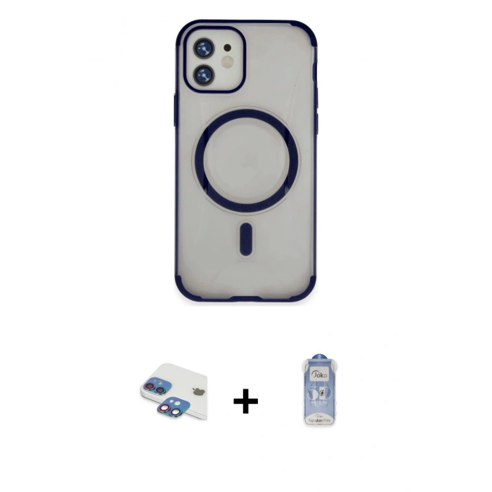 MARSİLYAN™- iPhone 11 Kılıf Eksen Klasik Koleksiyonu - Siyah Joko Magic 5D Cam + Pers Alüminyum Kamera Lens - GI