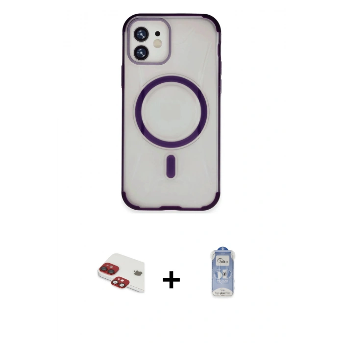 MARSİLYAN™- iPhone 11 Kılıf Eksen Klasik Koleksiyonu - Siyah Joko Magic 5D Cam + Pers Alüminyum Kamera Lens - KI
