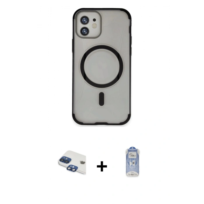 MARSİLYAN™- iPhone 11 Kılıf Eksen Klasik Koleksiyonu - Siyah Joko Magic 5D Cam + Pers Alüminyum Kamera Lens - LT